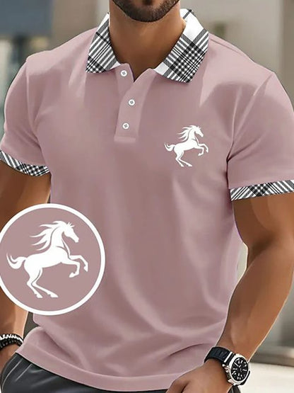 Men's Casual Business Plaid Contrast Color Polo
