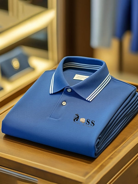 Men's Business Logo Print Lapel Short Sleeve Polo Shirt