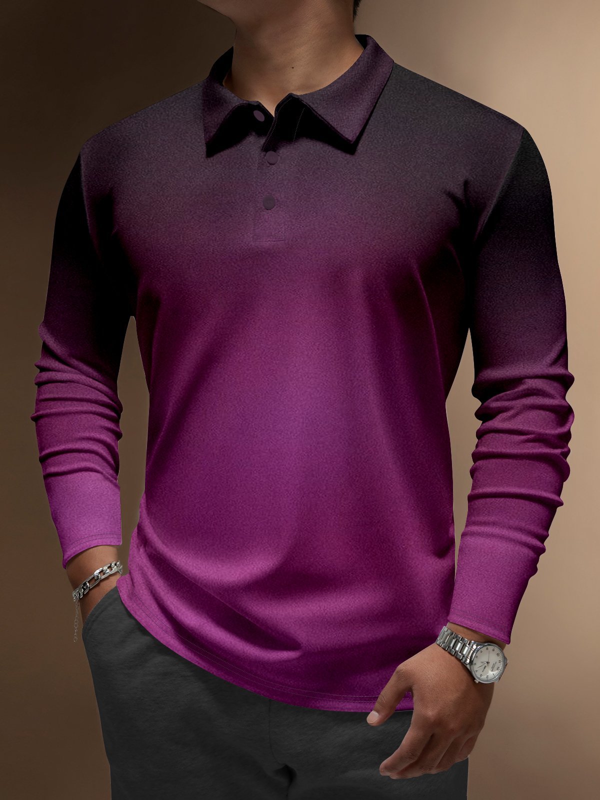 Men's Business Casual Striped Long-Sleeved Polo Shirt