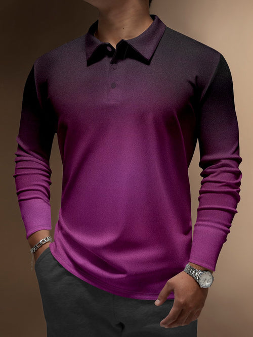 Men's Business Casual Striped Long-Sleeved Polo Shirt