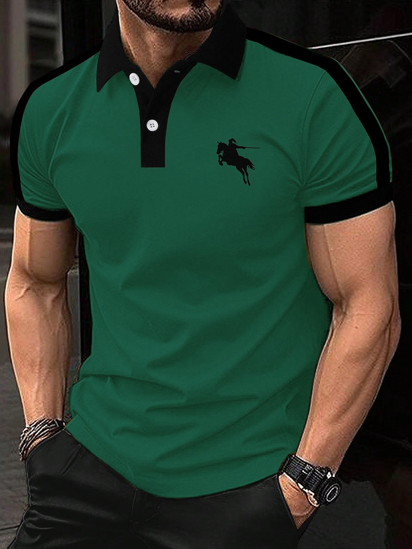 Men's Fashionable Contrast Color Short Sleeve Polo Shirt