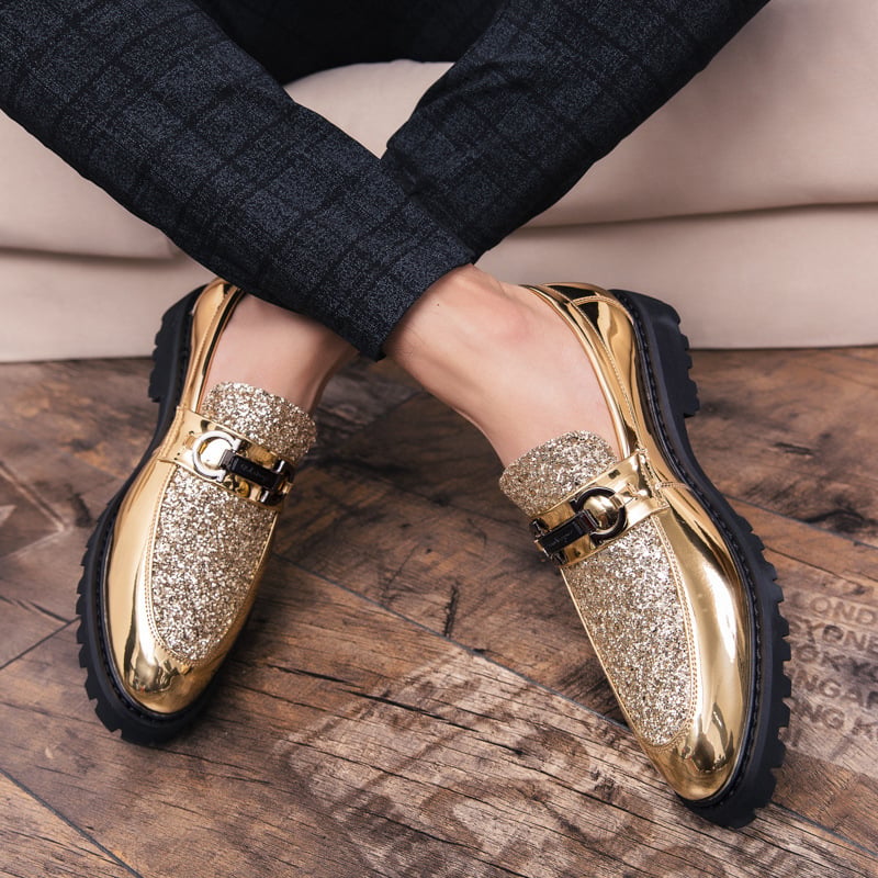 British Fashion Matching Sequin Business Dress Leather Shoes