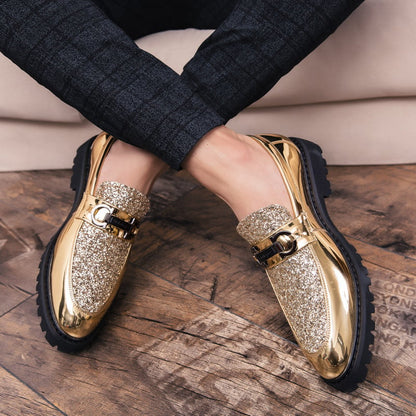 British Fashion Matching Sequin Business Dress Leather Shoes
