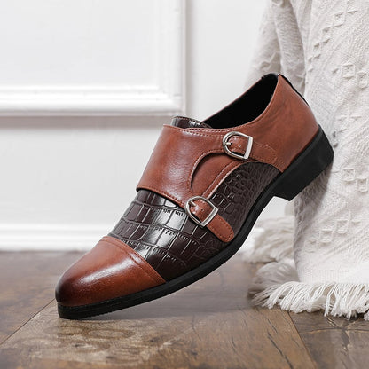 Fashion Buckle Crocodile Pattern Trendy Men Leather Shoes