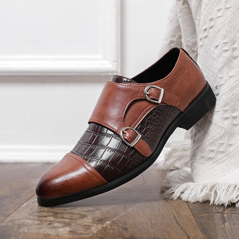 Fashion Buckle Crocodile Pattern Trendy Men Leather Shoes