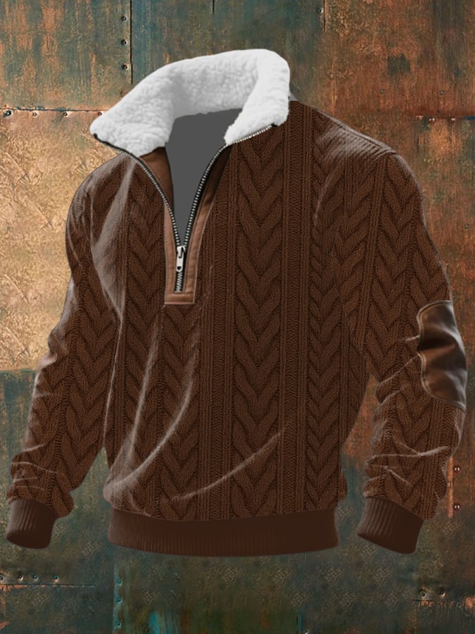 Men's Retro Print Half Zip Lapel Sweatshirt