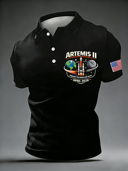 Men's Around The Moon And Back Print Polo Shirt