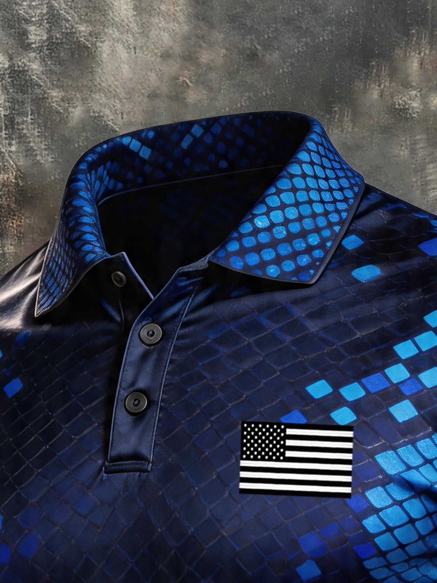Men's Retro Patriotic Color-Block Short-Sleeve Polo Shirt