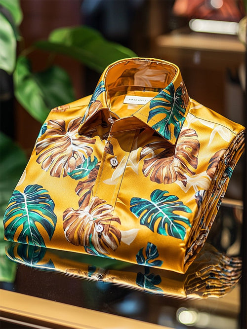 Men's Satin Luxe Hawaiian Print Short Sleeve Button Shirt