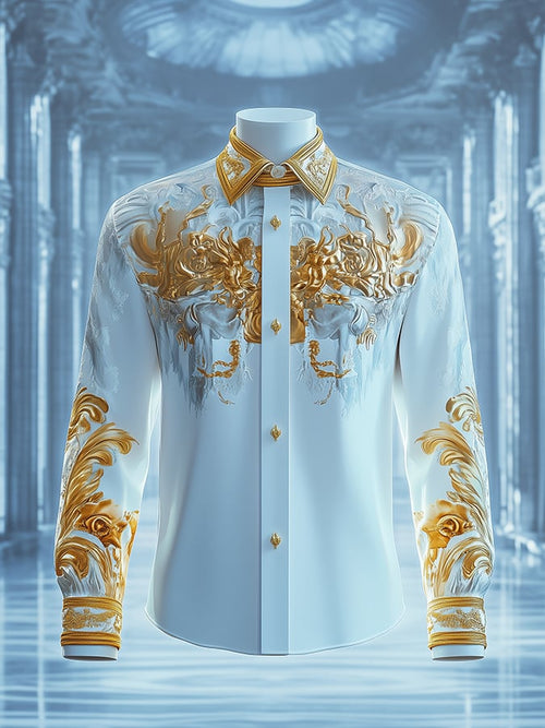 Men's Satin Luxe Baroque Long Sleeve Button Down Shirt
