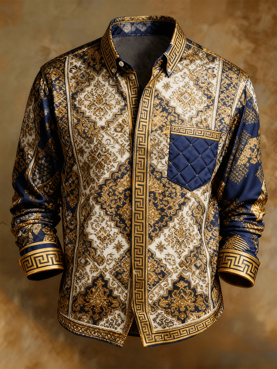 Men's Retro Abstract Art Print Comfortable Business Style Shirt
