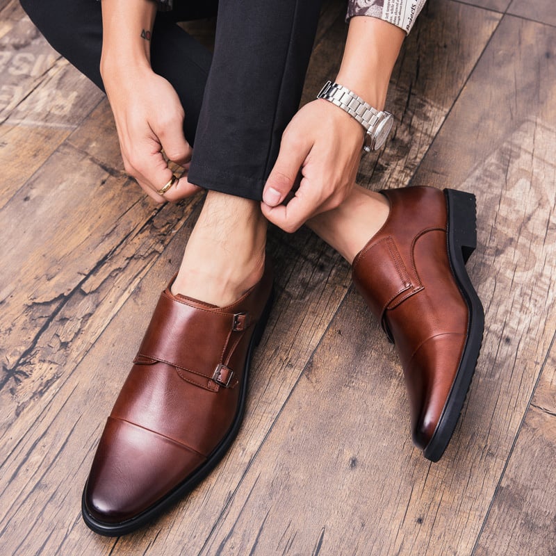 Business Casual British Double Buckle Leather Shoes