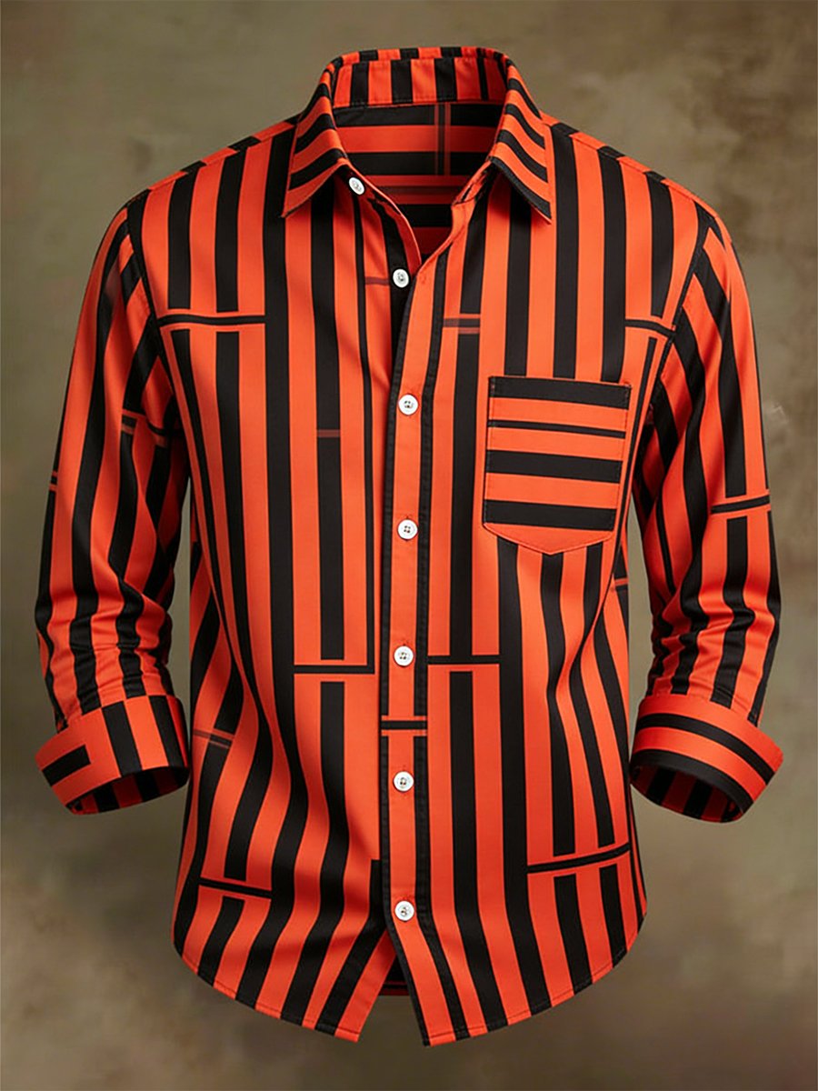 Men's Retro Business Bag House Geometric Long-Sleeve Shirt