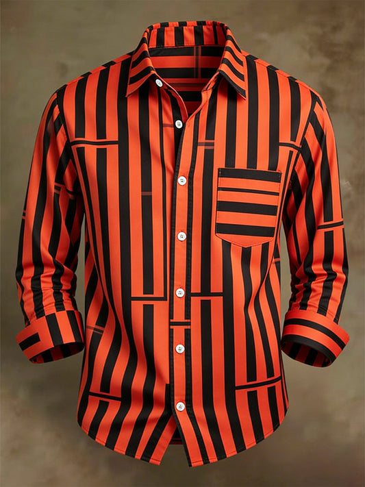 Men's Retro Business Bag House Geometric Long-Sleeve Shirt