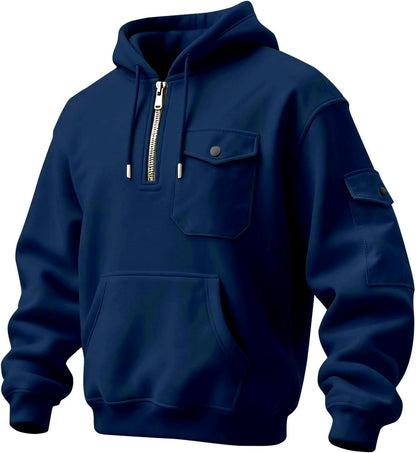 Men's Vintage Multi-pocket Hooded Long-Sleeved Sweatshirt
