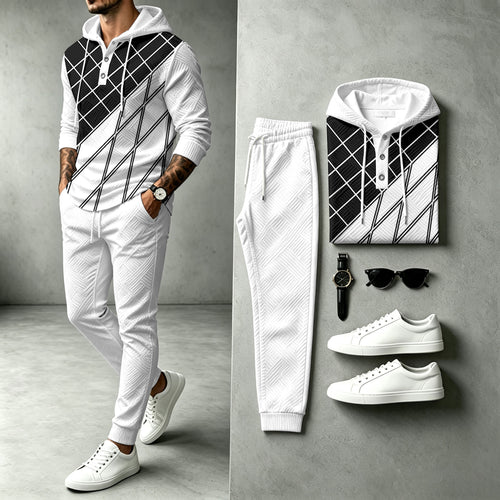 Men's Two-Tone Hooded Sweatshirt and Pants Set