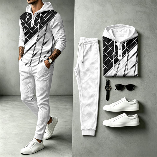 Men's Two-Tone Hooded Sweatshirt and Pants Set