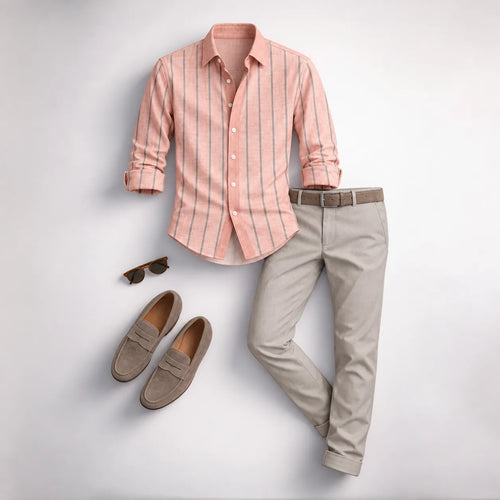Men's Striped Long-Sleeve Shirt and Pants Set