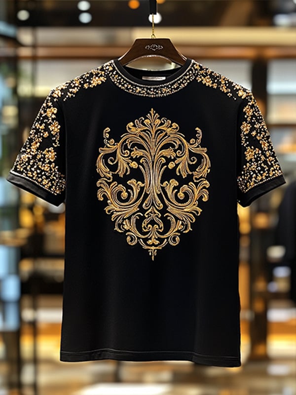 Men's Business European Pattern Sequin Print Short Sleeve T-shirt