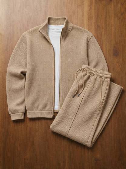 Men's Solid-Color Zipper Hoodie and Pants Set
