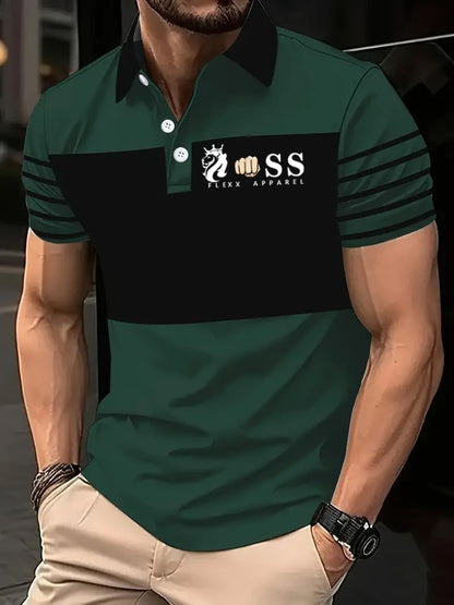 Men's Retro Letter Design Printed Casual Polo Shirt