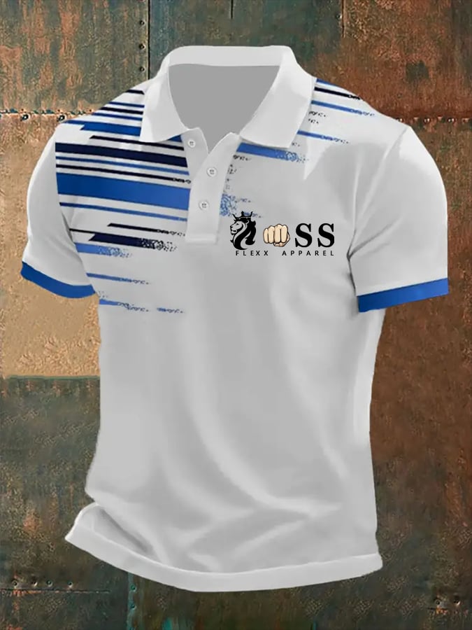Men's Retro Letter Print Casual Polo Shirt