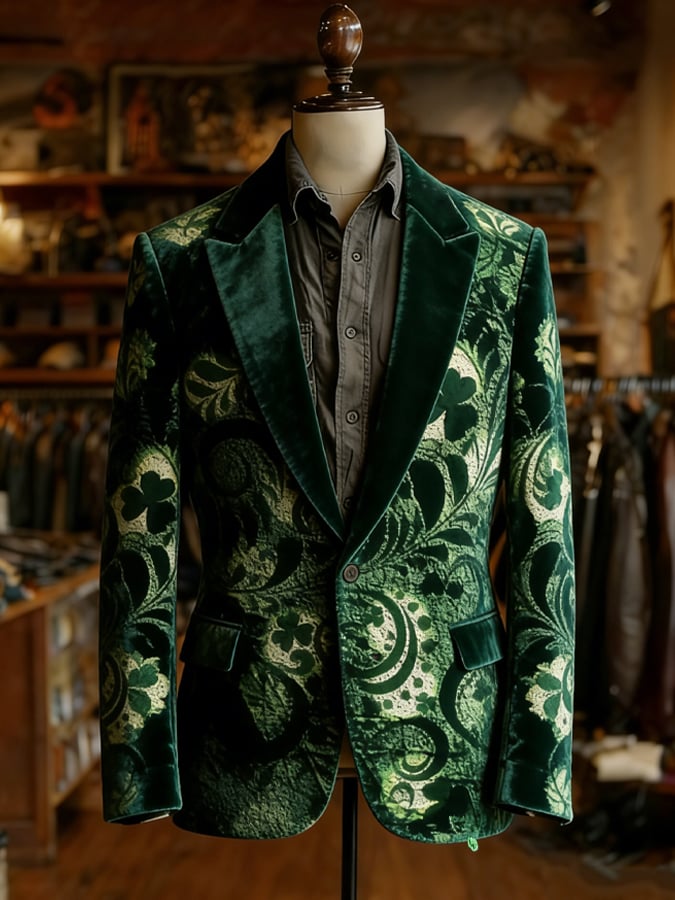 Men's Retro St. Patrick's Day Velvet Casual Suit Jacket