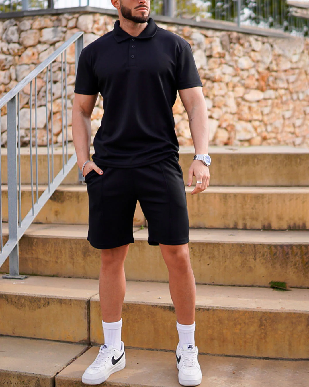 Suitmens Men's Black Summer POLO Suit