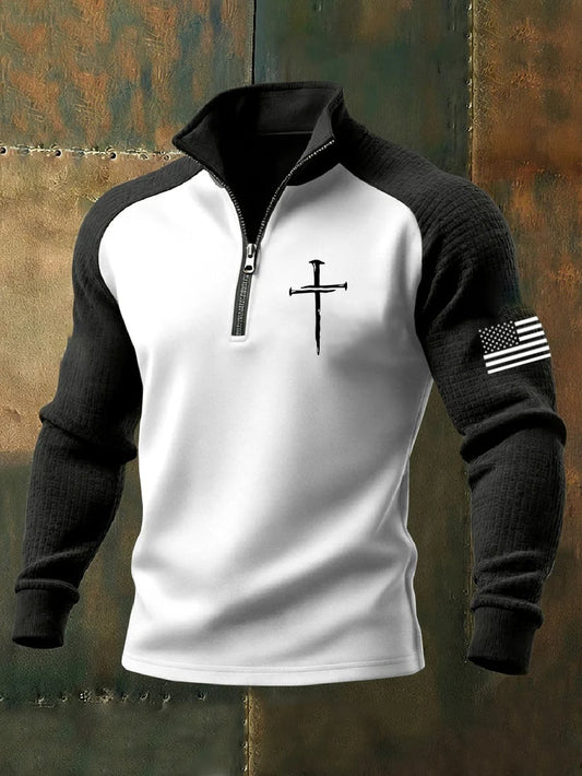 Men's Retro Faith Printed Zip Sweatshirt-Fast Shipping
