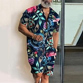 Men's Floral Graphic Prints Leaves Shirts Sets Shirt Shirt Set Summer Hawaiian Shirt Short Sleeves Cuban Collar Fashion Streetwear Designer Outdoor Street Casual Print Summer Spring Blue