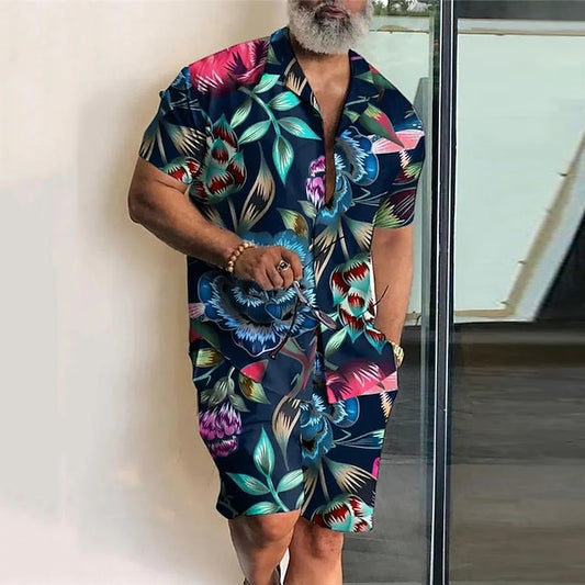 Men's Floral Graphic Prints Leaves Shirts Sets Shirt Shirt Set Summer Hawaiian Shirt Short Sleeves Cuban Collar Fashion Streetwear Designer Outdoor Street Casual Print Summer Spring Blue
