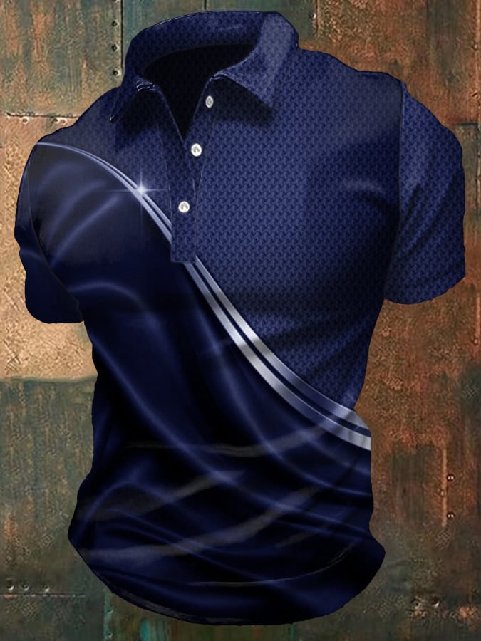 Men'S Casual Gradient Business Style Short-Sleeved Polo Shirt