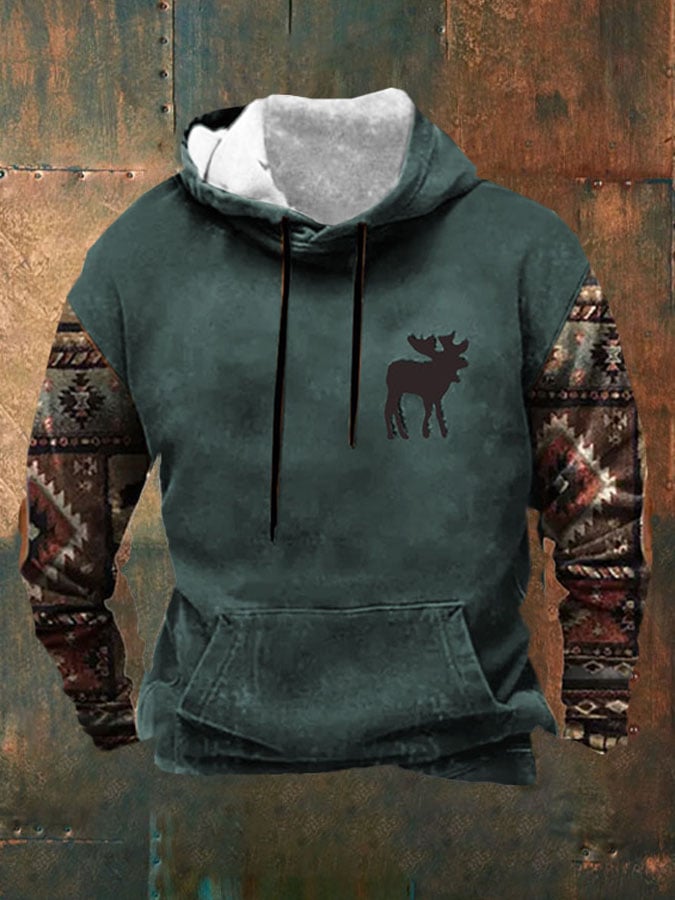 Men's Casual Western Print Long Sleeve Hooded Sweatshirt