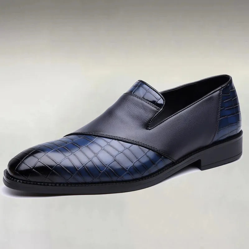 Men's Two Tone Crocodile Embossed Contrast Spliced Slip On Loafers Dress Shoes