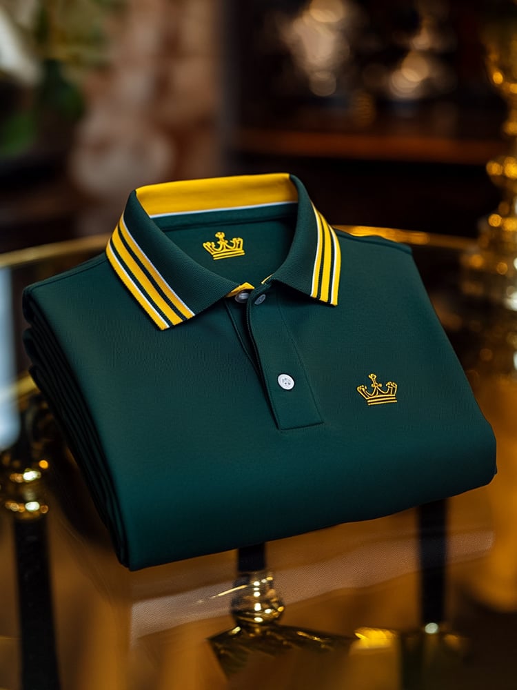Men's Classic Business Check Button Short Sleeve Polo Shirt