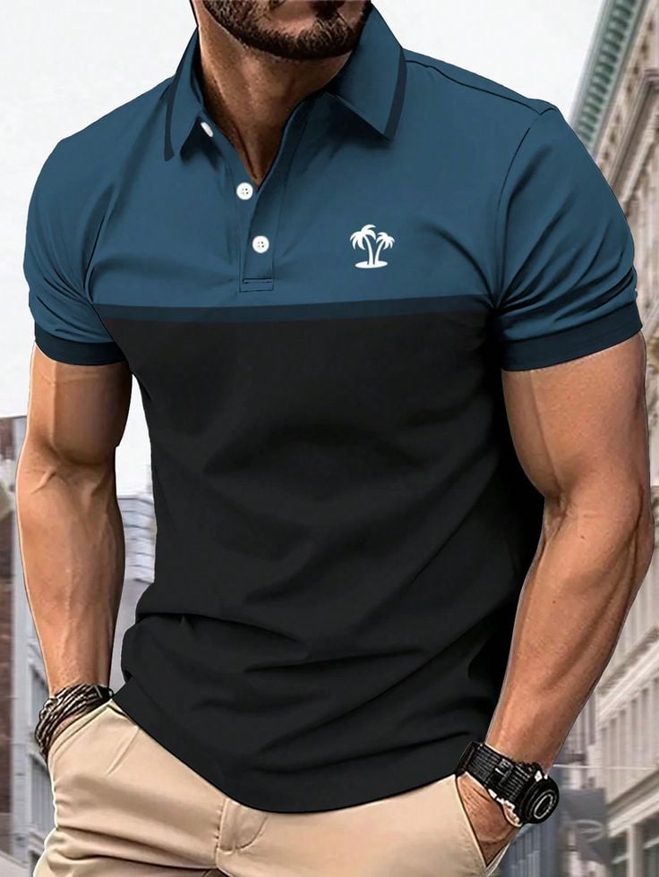 Men's Business Logo Button-Down Short Sleeve Polo Shirt