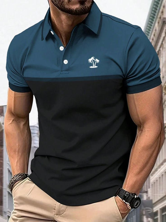 Men's Business Logo Button-Down Short Sleeve Polo Shirt