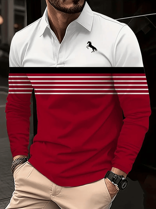 Men's Business Casual Striped Long-Sleeved Polo Shirt