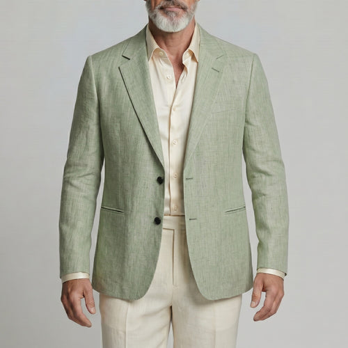 Men's Business Casual Green Welt Pocket Notch Lapel Long Sleeve Blazer