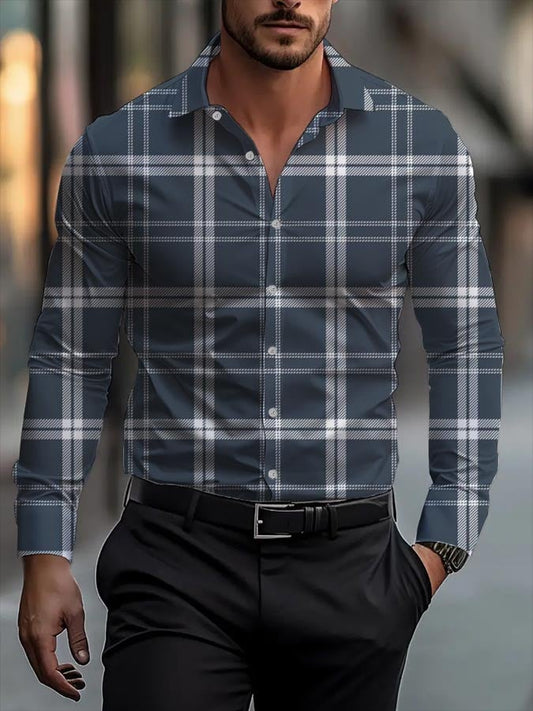 Men's Business Casual Striped Long Sleeve Shirt