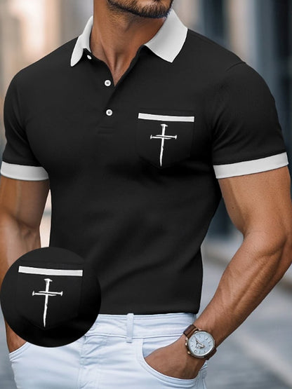 Men's Faith Cross Printed Casual Polo Shirt (With Pockets)