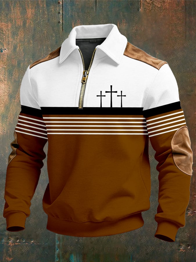 Men's vintage Faith Design Print Casual Zipper Sweatshirt-Fast Shipping
