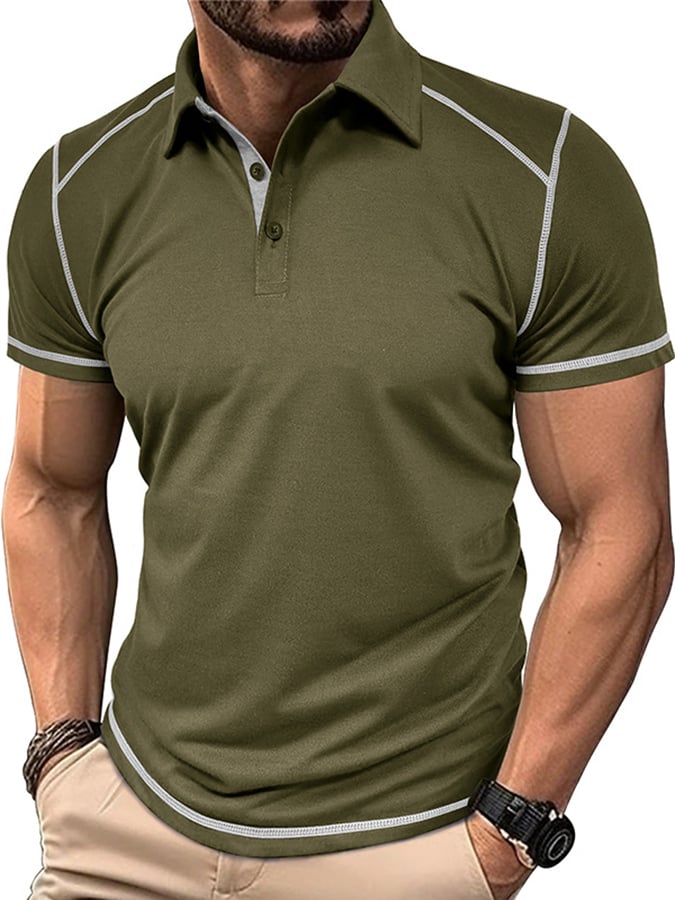 Men's Color Blocking Polo Collar Short Sleeved Polo Shirt