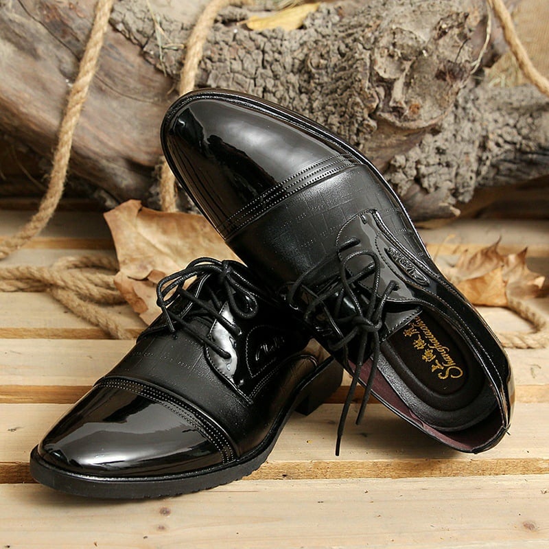 Men's Business Casual Pointed ToePatchwork Lace Up Oxfords Faux Leather Patant Shoes