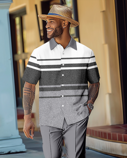 Men's Gradient Color Block Short Sleeve Shirt Walking Suit 1114