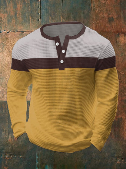 Men's Business Casual Contrast Waffle Henley
