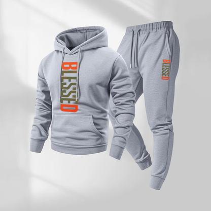 Men's Blessed Camouflage Pattern Print Hoodie and Drawstring Sweatpants Set