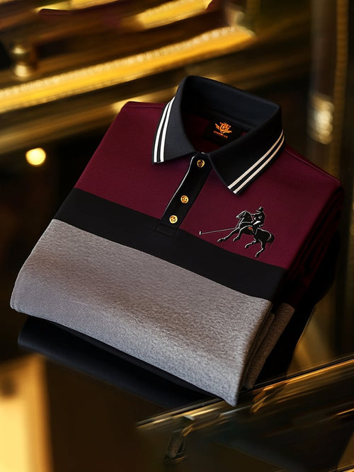 Men's Classic Business Check Logo Button Short Sleeve Polo Shirt