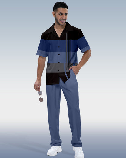 Men's Color Block Printed Short Sleeve Shirt Walking Suit 928