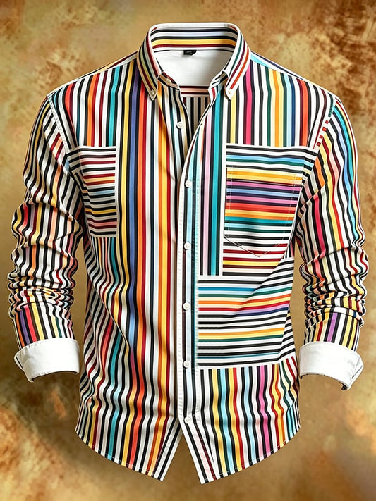 Men's Retro Abstract Art Print Comfortable Business Style Shirt